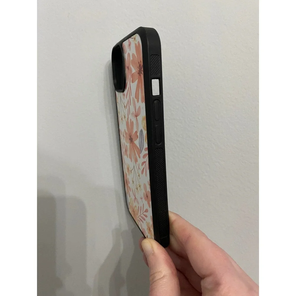 Floral Phone Case iPhone 13 Orange White Watercolor Flower Pattern Grip Bumper - Picture 2 of 5